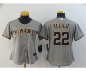 Women's Brewers #22 Christian Yelich Gray 2020 Stitched Baseball Cool Base Jersey