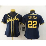 Women's Brewers #22 Christian Yelich Navy 2020 Baseball Cool Base Jersey