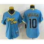 Women's Milwaukee Brewers #10 Sal Frelick Blue 2022 City Connect Cool Base Stitched Jersey