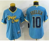 Women's Milwaukee Brewers #10 Sal Frelick Blue 2022 City Connect Cool Base Stitched Jersey