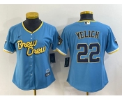 Women's Milwaukee Brewers #22 Christian Yelich Blue 2022 City Connect Cool Base Stitched Jersey