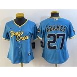 Women's Milwaukee Brewers #27 Willy Adames Blue 2022 City Connect Cool Base Stitched Jersey