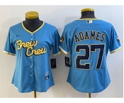 Women's Milwaukee Brewers #27 Willy Adames Blue 2022 City Connect Cool Base Stitched Jersey