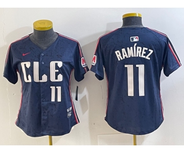 Women's Cleveland Guardians #11 Jose Ramirez Number Navy 2024 City Connect Limited Stitched Jersey