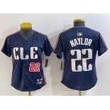 Women's Cleveland Guardians #22 Josh Naylor Number Navy 2024 City Connect Limited Stitched Jerseys