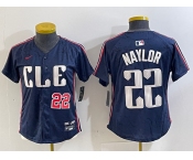 Women's Cleveland Guardians #22 Josh Naylor Number Navy 2024 City Connect Limited Stitched Jerseys