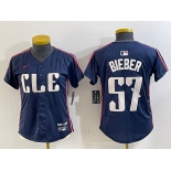 Women's Cleveland Guardians #57 Shane Bieber Navy 2024 City Connect Limited Stitched Jersey