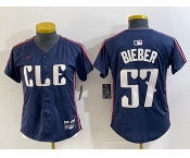 Women's Cleveland Guardians #57 Shane Bieber Navy 2024 City Connect Limited Stitched Jersey