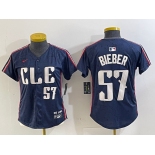 Women's Cleveland Guardians #57 Shane Bieber Number Navy 2024 City Connect Limited Stitched Jersey