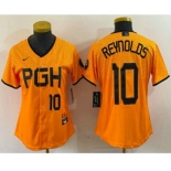 Women's Pittsburgh Pirates #10 Bryan Reynolds Number Yellowd 2023 City Connect Stitched Jersey1