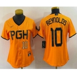 Women's Pittsburgh Pirates #10 Bryan Reynolds Number Yellowd 2023 City Connect Stitched Jersey2