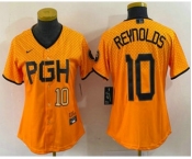 Women's Pittsburgh Pirates #10 Bryan Reynolds Number Yellowd 2023 City Connect Stitched Jersey2