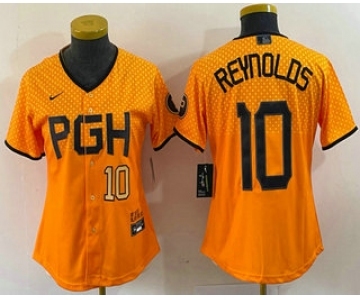 Women's Pittsburgh Pirates #10 Bryan Reynolds Number Yellowd 2023 City Connect Stitched Jersey2