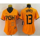 Women's Pittsburgh Pirates #13 KeBryan Hayes Number Yellow 2023 City Connect Stitched Jersey