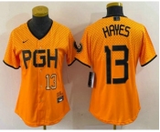 Women's Pittsburgh Pirates #13 KeBryan Hayes Number Yellow 2023 City Connect Stitched Jersey