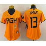 Women's Pittsburgh Pirates #13 KeBryan Hayes Yellow 2023 City Connect Stitched Jersey1