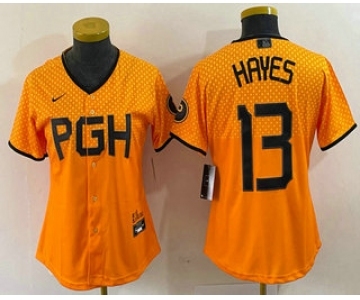 Women's Pittsburgh Pirates #13 KeBryan Hayes Yellow 2023 City Connect Stitched Jersey