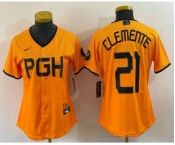 Women's Pittsburgh Pirates #21 Roberto Clemente Yellow 2023 City Connect Stitched Jersey