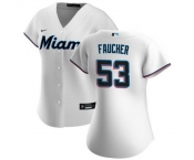 Women Miami Marlins 53 Calvin Faucher White Cool Base Stitched Baseball Jersey