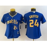 Women's Seattle Mariners #24 Ken Griffey Number Blue 2023 City Connect Cool Base Stitched Jersey1