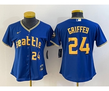 Women's Seattle Mariners #24 Ken Griffey Number Blue 2023 City Connect Cool Base Stitched Jersey1