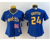 Women's Seattle Mariners #24 Ken Griffey Number Blue 2023 City Connect Cool Base Stitched Jersey