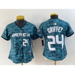 Women's Seattle Mariners #24 Ken Griffey Number Teal 2023 All Star Cool Base Stitched Jersey