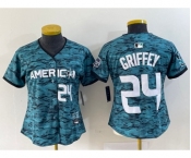 Women's Seattle Mariners #24 Ken Griffey Number Teal 2023 All Star Cool Base Stitched Jersey