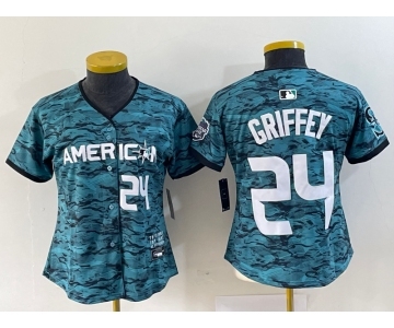 Women's Seattle Mariners #24 Ken Griffey Number Teal 2023 All Star Cool Base Stitched Jersey