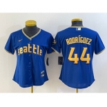 Women's Seattle Mariners #44 Julio Rodriguez Blue 2023 City Connect Cool Base Stitched Jersey