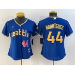 Women's Seattle Mariners #44 Julio Rodriguez Number Blue 2023 City Connect Cool Base Stitched Jersey