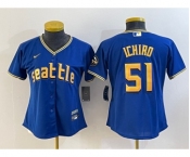 Women's Seattle Mariners #51 Ichiro Suzuki Blue 2023 City Connect Cool Base Stitched Jersey