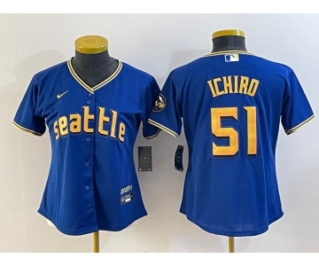 Women's Seattle Mariners #51 Ichiro Suzuki Blue 2023 City Connect Cool Base Stitched Jersey