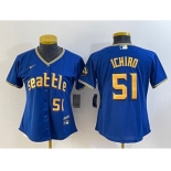 Women's Seattle Mariners #51 Ichiro Suzuki Number Blue 2023 City Connect Cool Base Stitched Jersey