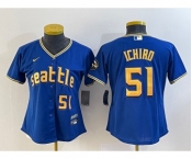 Women's Seattle Mariners #51 Ichiro Suzuki Number Blue 2023 City Connect Cool Base Stitched Jersey