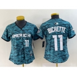 Women's Toronto Blue Jays #11 Bo Bichette Number Teal 2023 All Star Cool Base Stitched Jersey