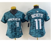 Women's Toronto Blue Jays #11 Bo Bichette Number Teal 2023 All Star Cool Base Stitched Jersey