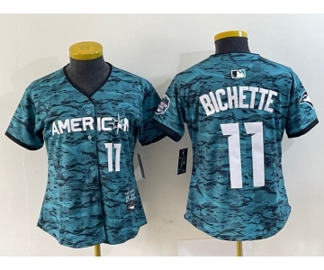 Women's Toronto Blue Jays #11 Bo Bichette Number Teal 2023 All Star Cool Base Stitched Jersey