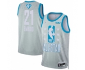 Men 2022 All Star #21 Joel Embiid Blue Eastern Conference Gray Eastern Conference Basketball Jersey