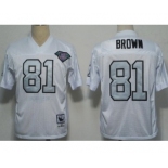 Oakland Raiders #81 Tim Brown White With Silver Throwback Jersey