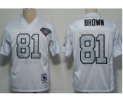 Oakland Raiders #81 Tim Brown White With Silver Throwback Jersey