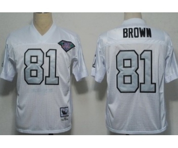 Oakland Raiders #81 Tim Brown White With Silver Throwback Jersey