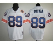 Chicago Bears #89 Mike Ditka White Throwback With Bear Patch Jersey