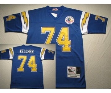 San Diego Chargers #74 Louie Kelcher Navy Blue Throwback Jersey