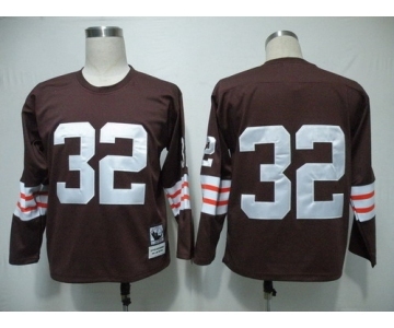 Cleveland Browns #32 Jim Brown Brown Long-Sleeved Throwback Jersey