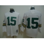 Green Bay Packers #15 Bart Starr White Long-Sleeved Throwback Jersey