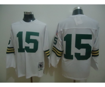 Green Bay Packers #15 Bart Starr White Long-Sleeved Throwback Jersey