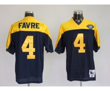 Green Bay Packers #4 Brett Favre Navy Blue With Yellow 75TH Throwback Jersey