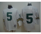 Green Bay Packers #5 Paul Hornung White Long-Sleeved Throwback Jersey