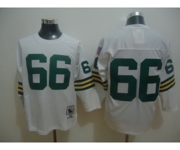 Green Bay Packers #66 Ray Nitschke White Long-Sleeved Throwback Jersey